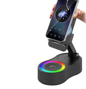 Wireless Induction Audio Bluetooth Speaker 5in1 Phone Holder Emergency Rechargeable (3000mAh) with Colorful Ambient Light 300° Foldable for Tablet iPhone Android, Gifts for Men Women