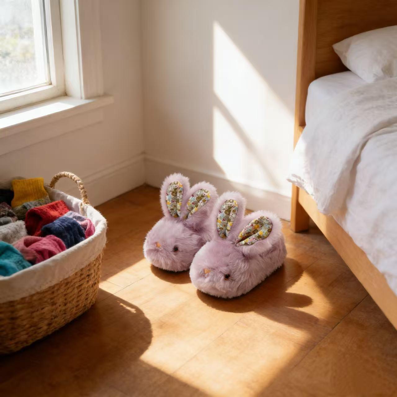 Lumubby Toddler Bunny Slippers for Girls and Boys Soft Plush Non-Slip Warm Winter Indoor Shoes with 3D Eyes and Ears Adorable Design