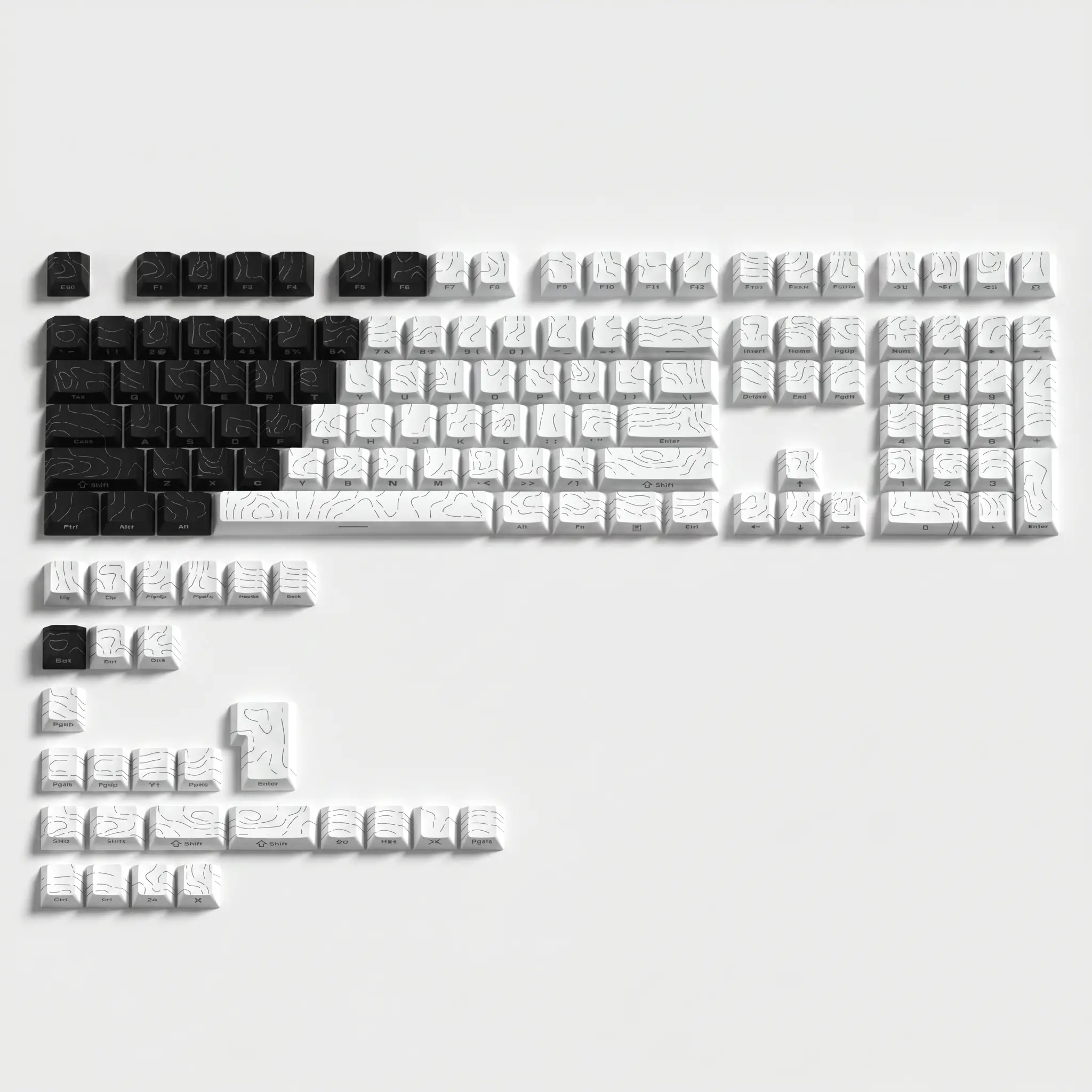 Womier 132-Keys Double Shot PBT Plastic Custom Keycaps - Cherry Profile, Topographic Side Print, Backlit Compatible, Ergonomic Design for All US Layout Mechanical Keyboards