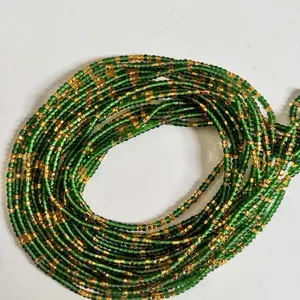Emerald Green Waist Beads| Frosted Glass Beads & Gold Accents| Adjustable Jewelry| Tie-On (50 inches)