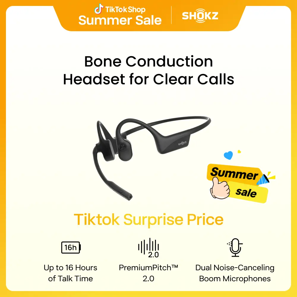 SHOKZ OpenComm2 - Open-Ear Bone Conduction Headphones, Wireless Bluetooth Computer Headsets with Noise Canceling Mic and Mute Button for Work, Call, Meeting, 16 Hours Talk Time for Mobile & PC, Black