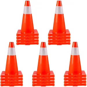 20-Pcs 18" Orange Traffic Cones with PVC Base & Reflective Collars – High-Visibility Safety Cones for Road, Parking, Construction, and Home Use