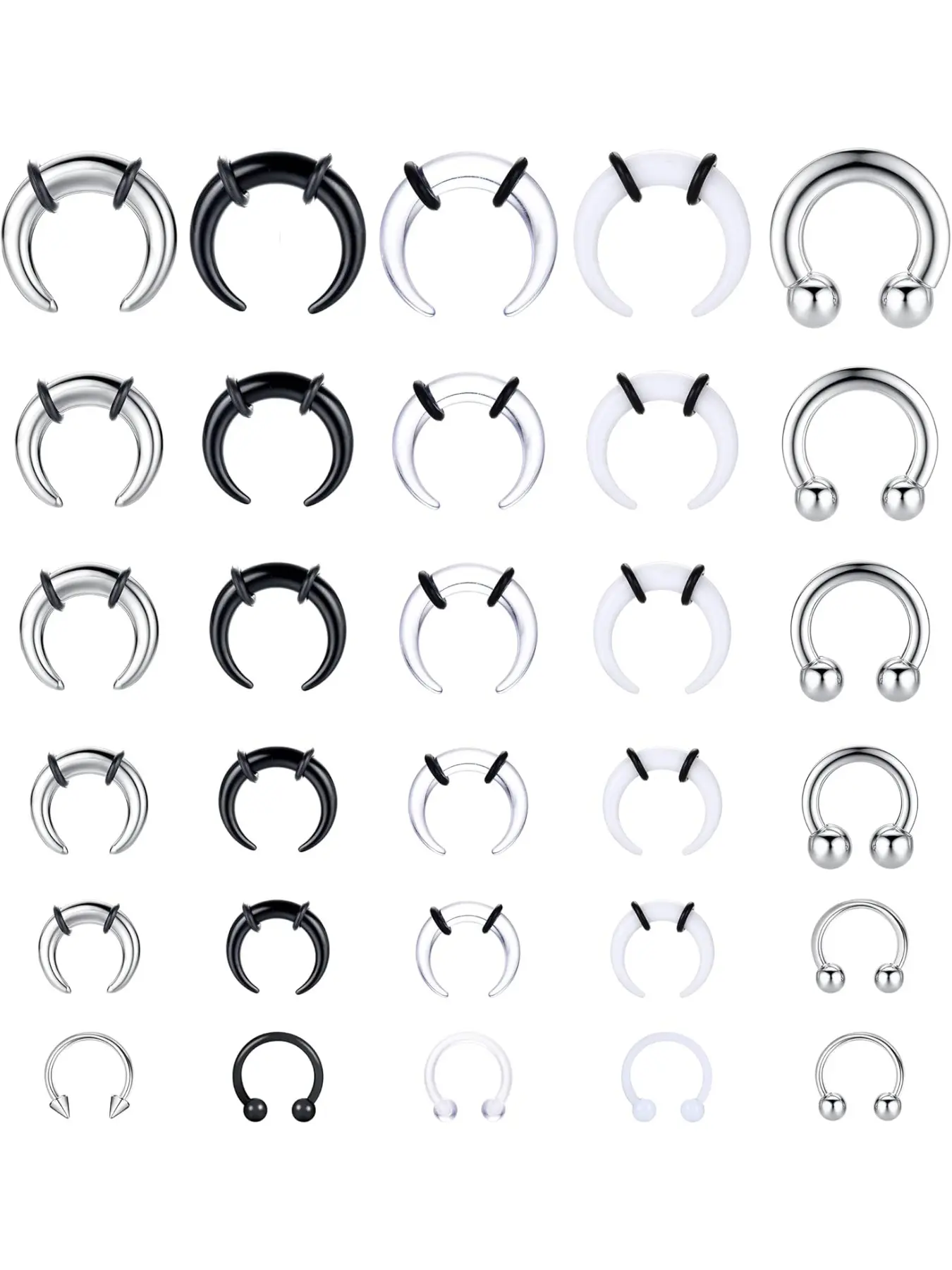 30Pcs 16G-6G Acrylic Pincher Tapers Septum Ring Horseshoe Nose Rings Nose Piercing Steel Septum Piercing Set Piercing Earrings Stretcher Nose Gauges Expander Nose Expanders Ear Stretching Kit Body Piercing Jewelry