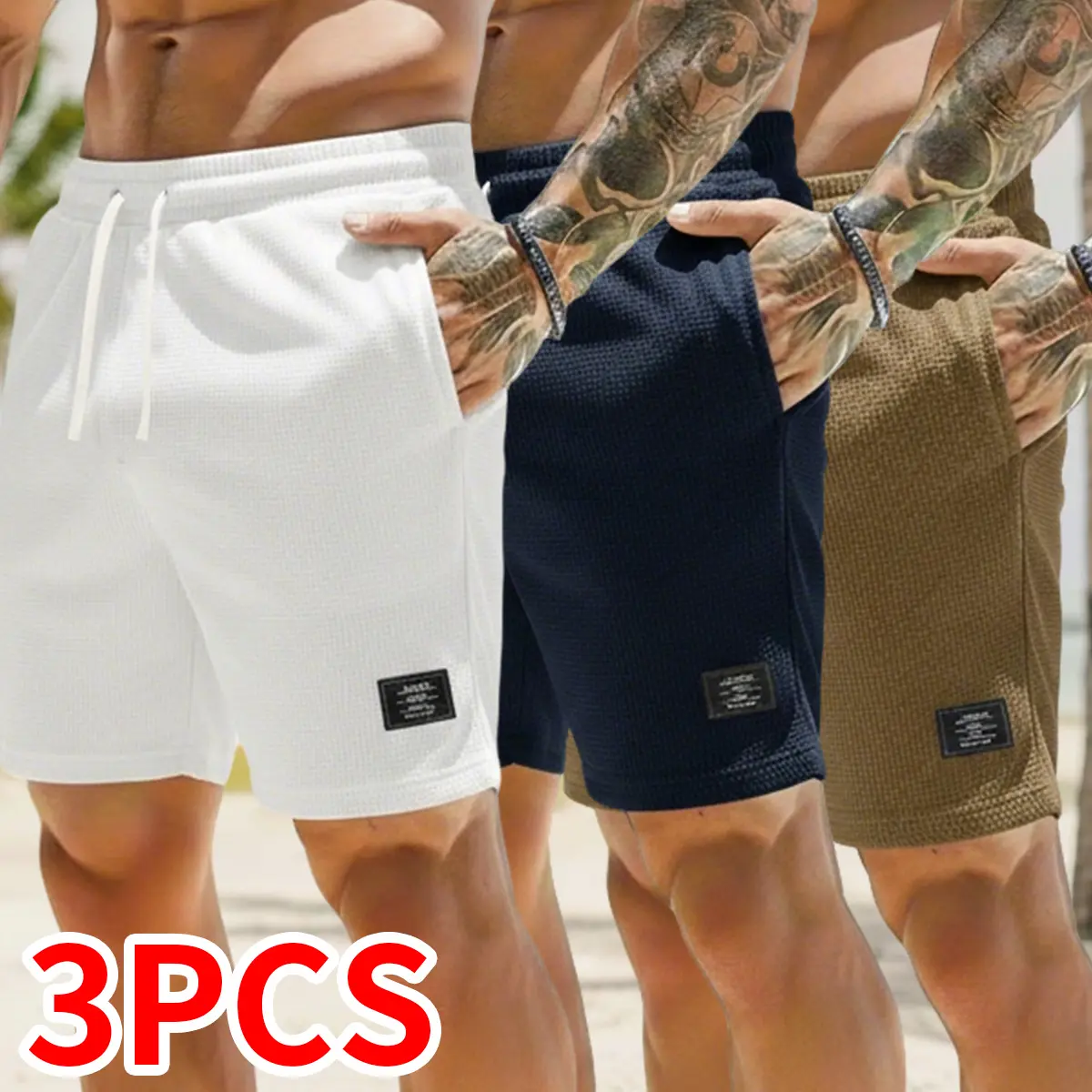 3-Pack Men's Tooling Corduroy Shorts - Solid Color Drawstring Belt Side Pocket Design, Regular Casual Fashion Shorts, Machine Washable Non-Stretch Fabrics, Daily Comfortable Wear