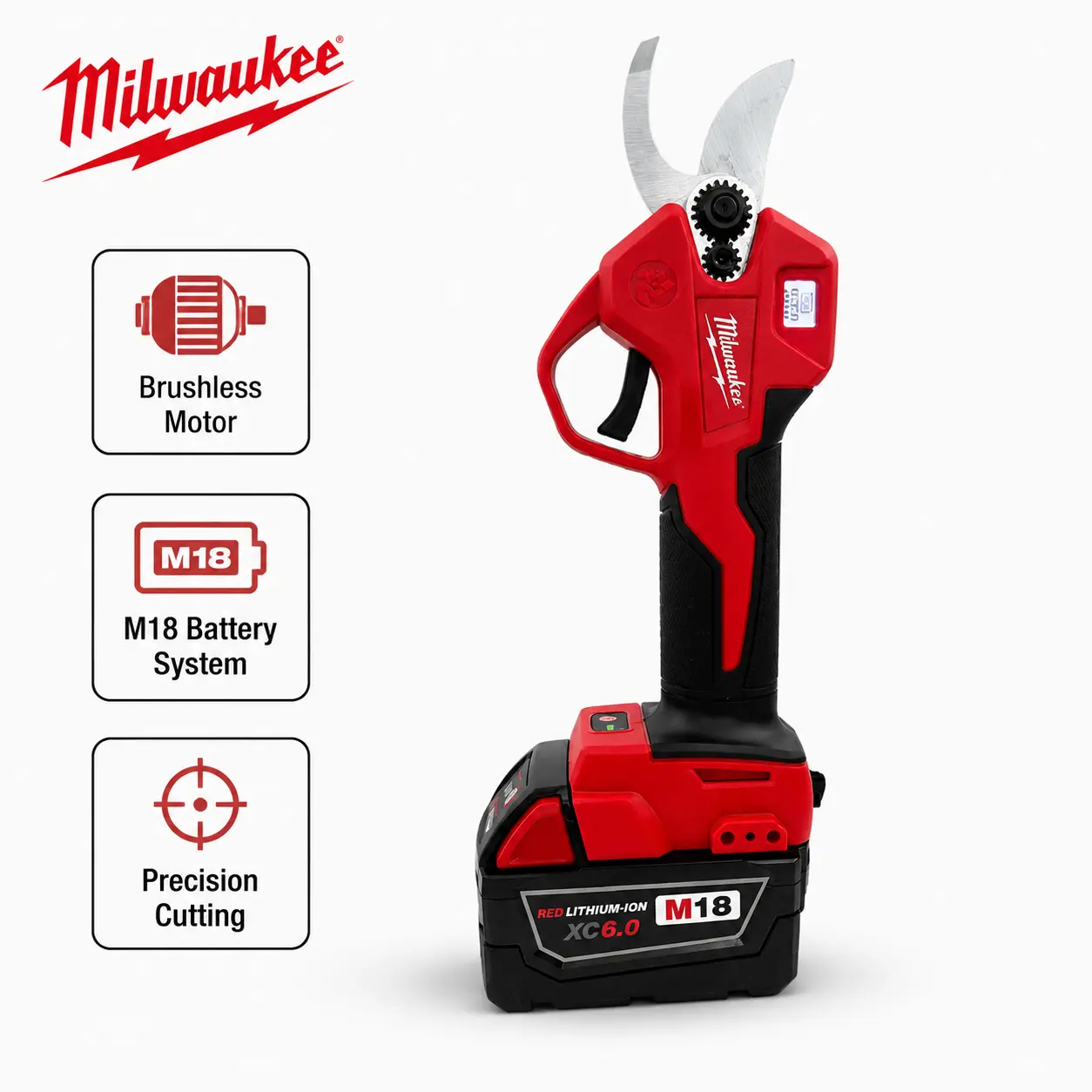 Milwaukee M18 Cordless Pruning Shears - Professional Hand Tool with Advanced Electronic Cut Counter, Smart Digital LED Screen, Precision Cutting, Instant Jaw Bypass Responses for Orchard Tree Trimming, Maintaining General Tree Health, Orchard Tree B