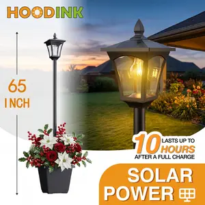 65" Solar Lamp Post Light with Planter, Glass 60 Lumens Solar Garden Lights Outdoor Waterproof Solar Pole Lights Patio Decor, Warm White