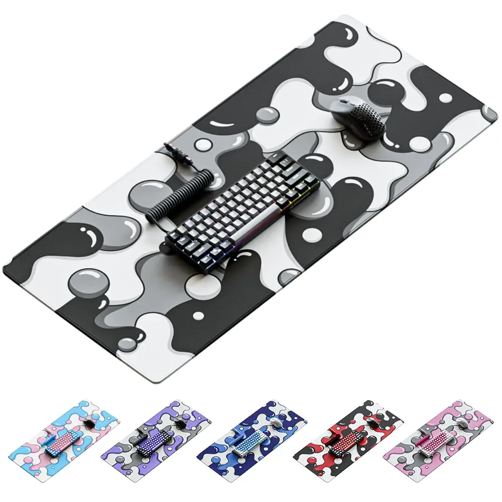 Stealth Drip Black White Gaming Mouse Pad 35.43" x 15.75" Extended XXL Topographic Gaming Keyboards Desk Mat