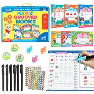[Children'sDay]6 Magic Grooved Writing Practice Books for Kids Ages 3–8, Reusable Handwriting Workbooks with Deep Tracing Grooves – Letters, Numbers,Math & Drawing – Disappearing Ink Pens & Grips,Gifts for Kids,Kindergarten Prep,Back-to-school Season