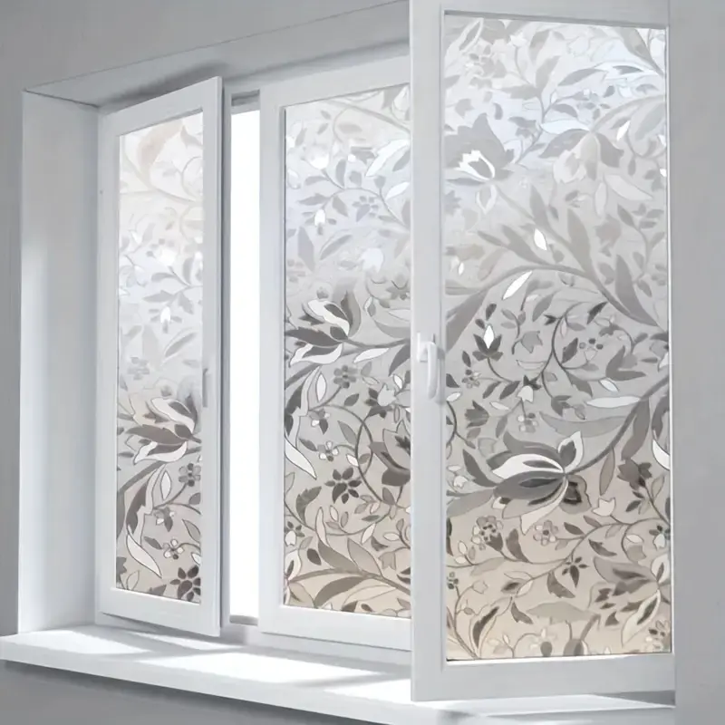 1 Roll 3D Privacy Window Film, Decorative Window Film, Window Decals, Static Cling Self-Adhesive Glass Covering Film, Transparent Semi-Opaque with Tulip Pattern, Suitable for Office and Bathroom Decoration, Removable PET/PVC