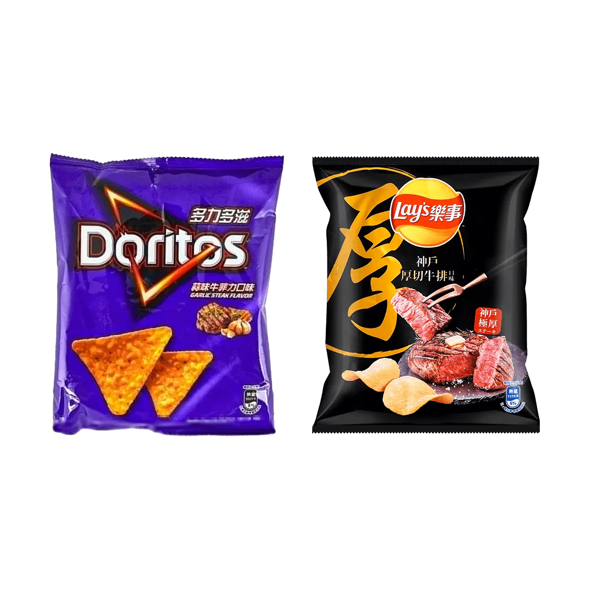 Doritos TK-COMBO Garlic Steak Fillet Tortilla Chips + Kobe Thick-Cut Steak Flavored Potato Chips 2-Piece Set