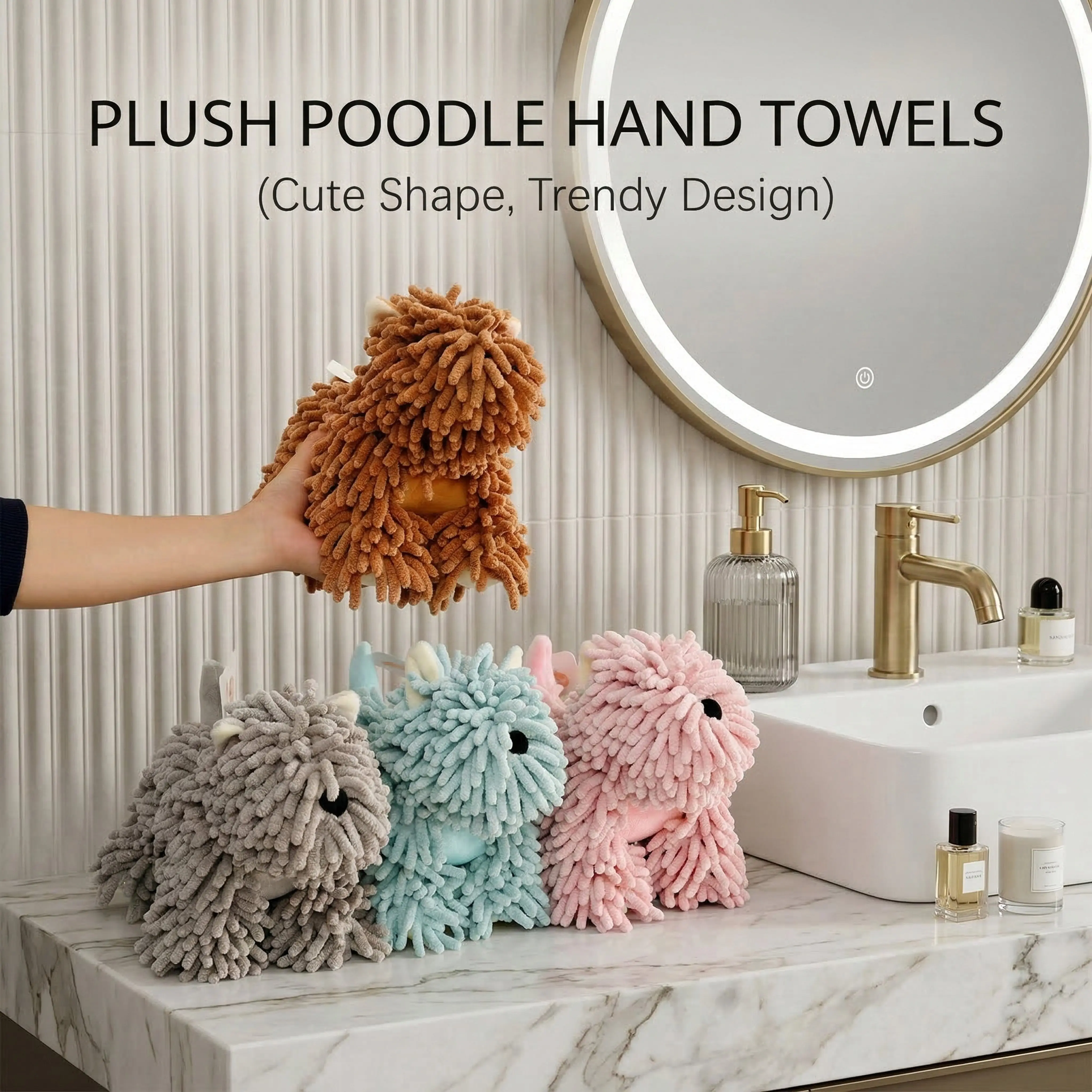 Puppy Shape Chenille Fabric Decorative Towels - Hangable with Loop, Super-Absorbent, Ultra-Soft, Colorfast, Quick-Drying Hand Towels, Cute Home Decor Bathroom Supplies, Ideal Gift for Dog Lovers, Absorbing Fast