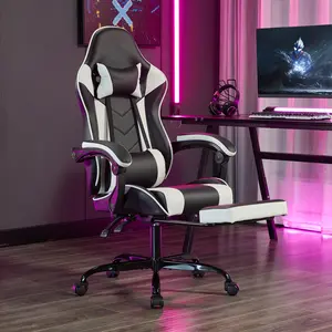 Eyisean 43.4" H Leather 360°  Ergonomic Gaming Chair, Comfy Computer Video Gamer Chairs with Lumbar Support & Footrest, Adjustable Backrest & Armrest, Swivel Home Office Desk Task Chairs for Adults