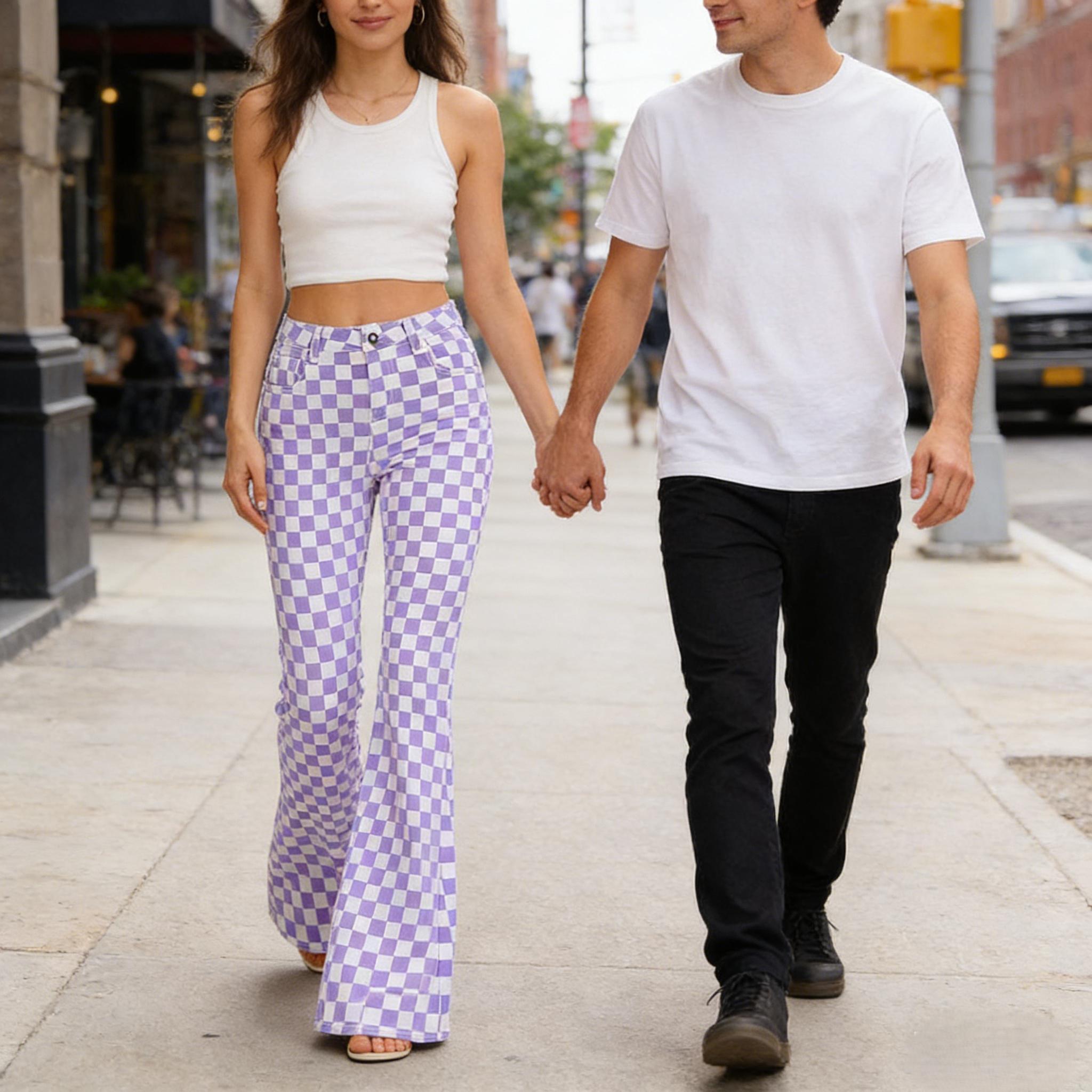 Odefou St. Patrick's Day Checkered Women’s Flare Jeans Spring Womeswear Stretchy Denim High Waist Plaid Bell Bottom Pants Football Game Outfit Slim Fit Retro Streetwear Y2K Party Casual Trouser Gifts for Wife Odefou St. Patrick's Day Checkered Women’s Flare Jeans Spring Womeswear Stretchy Denim High Waist Plaid Bell Bottom Pants Football Game Outfit Slim Fit Retro Streetwear Y2K Party Casual Trouser Gifts for Wife