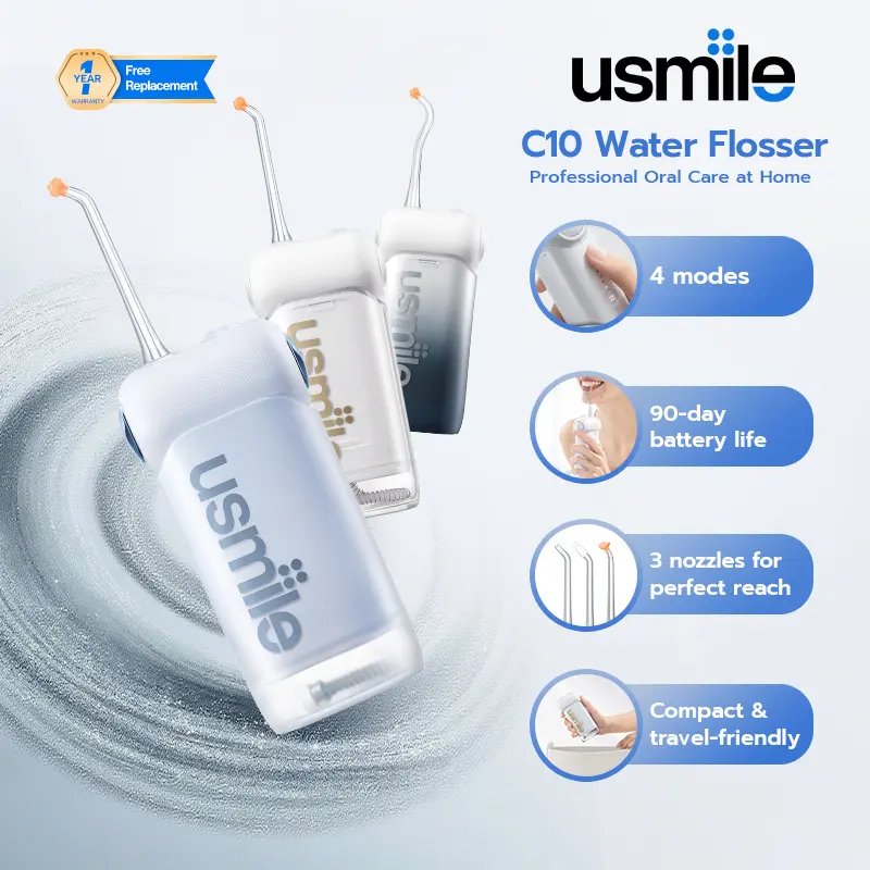 usmile C10 Portable Water Flosser, Cordless Oral Irrigator with Guiding Nozzle, 4 Cleaning Modes, 95-Day Battery Life, 180ml Large Water Tank, IPX7 Waterproof, Travel-Friendly Dental Care, Plaque Remover, Teeth Cleaner, Personal Care Appliances