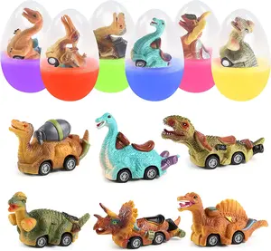 6 Pack Jumbo Easter Eggs with Dinosaur Pull Back Cars Toys Inside – Easter Basket Stuffers for Kids Boys Toddlers, Dinosaur Toy Cars, Easter Egg Fillers, Party Favors, Classroom Prizes