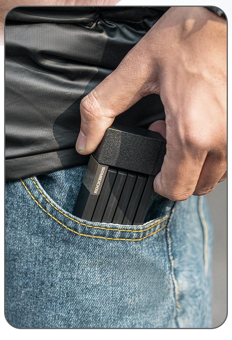 ROCKBROS Folding Bike Lock, Bicycle Lock Heavy Duty Anti Theft, Bike Locks with Mounting Bracket, Durable Alloy Scooter Lock,67 cm/26 inches