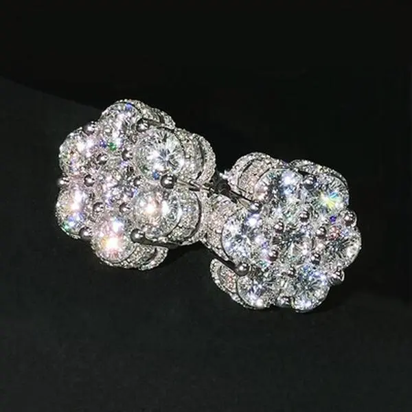 HELLOICE Moissanite Cluster Flower Stud Earrings VVS D Color Full Synthetic Moissanite Earrings Jewerly Gift