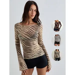 Women's Fashion Zebra Print Lightweight Loose T-Shirt Top, Casual Spring & Fall Wear, Versatile Ladies' Clothing