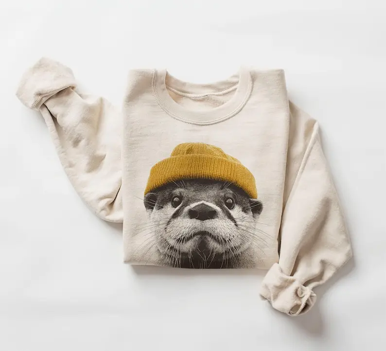 Retro River Otter Wearing Beanie Unisex Sweatshirt River Otter Shirt Gift For Him Or Her