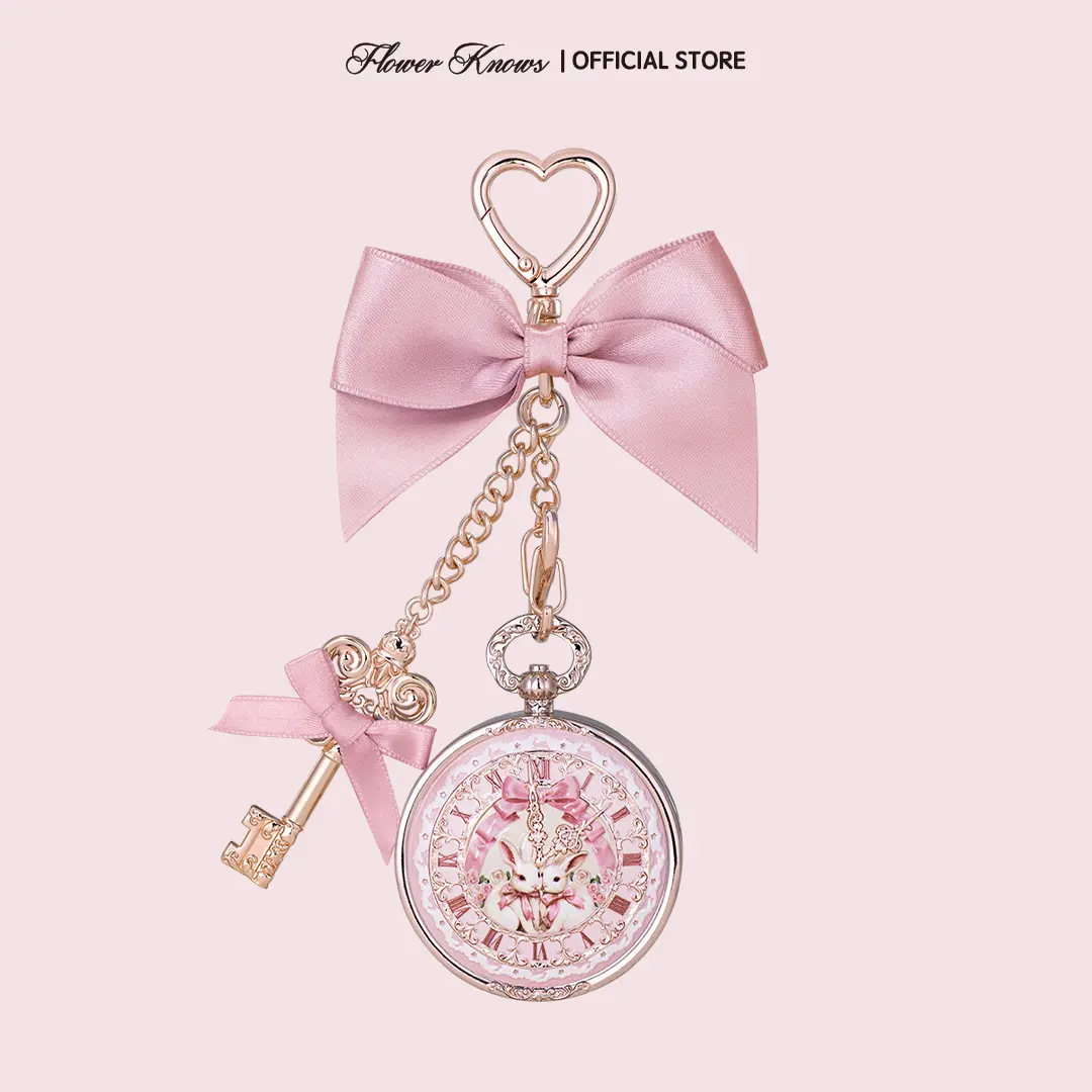 Flower Knows Bunny Garden Collection Lip Balm, Adorable Vintage Pocket Watch Compact, 75% Nourishing Oil, Infused 8 Free Formula, Dual Layer Moisture Lock, #Summervibes,summerwins