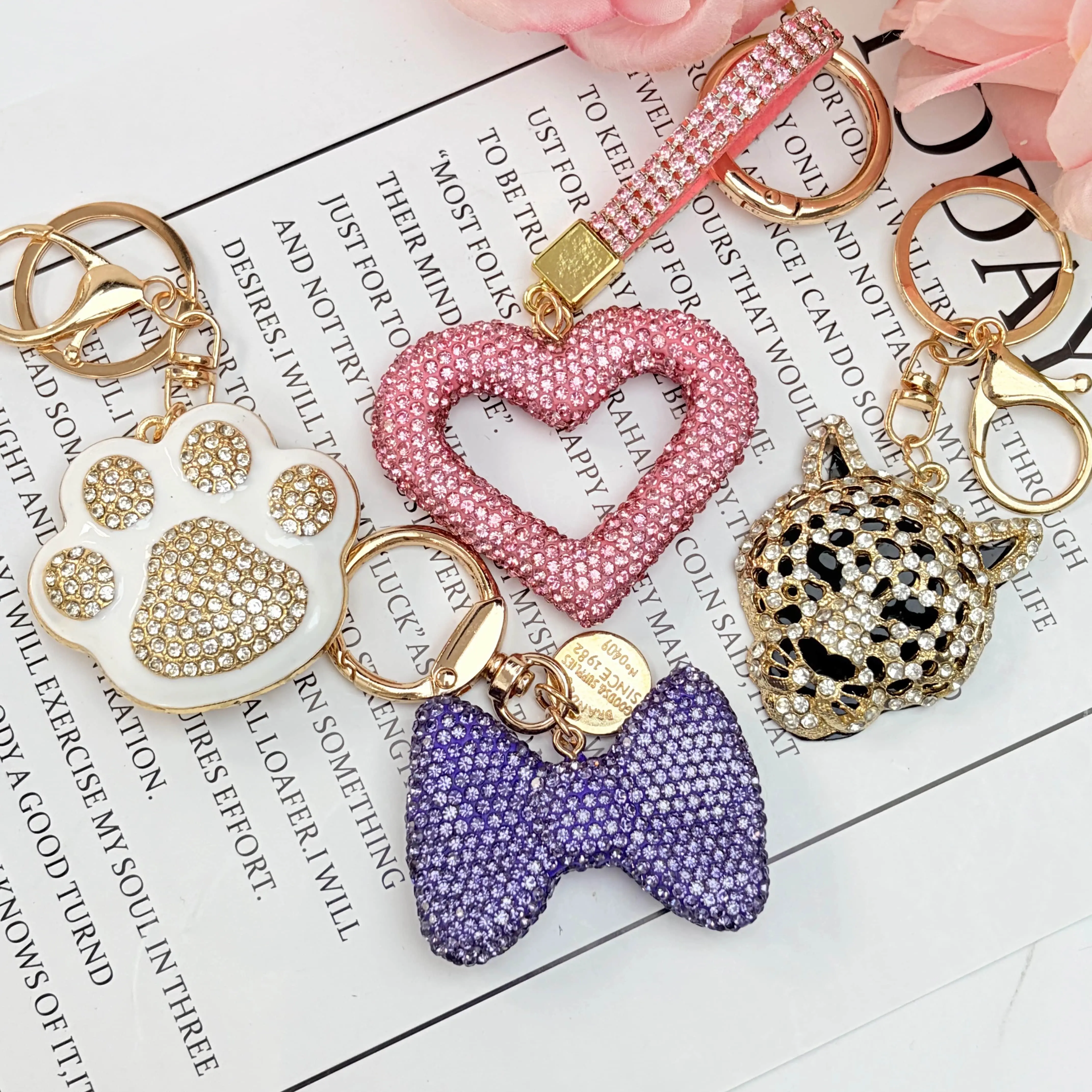 Full-diamond keychain, car pendant, bag tag, heart bow claw keychain, bag chain, phone charm. Unique design, personalized accessories, hot-selling styles jewelry for women,Summervibes