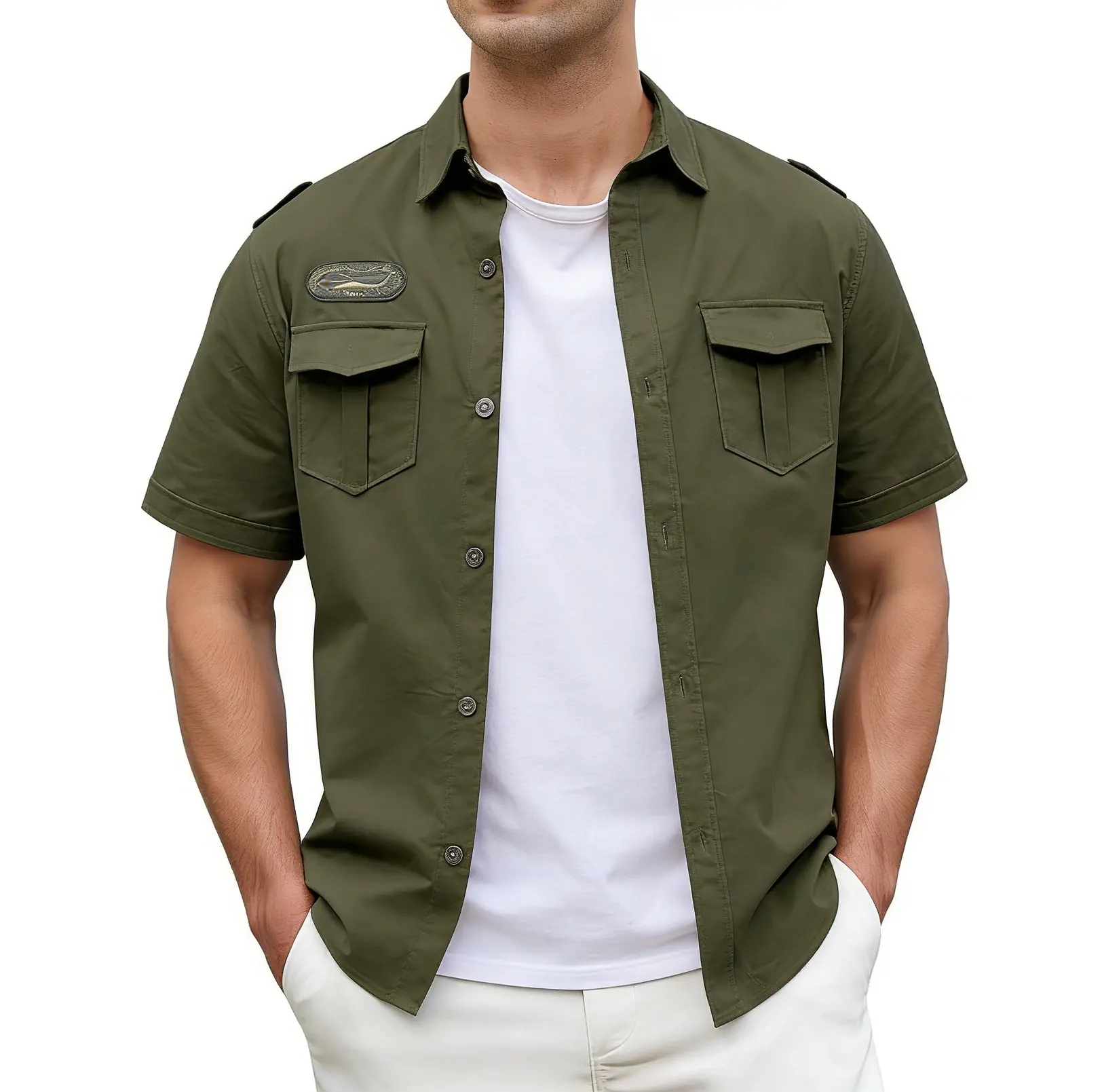 Gihuo Men's Military Tactical Shirt Short Sleeve Cargo Work Outdoor Hiking Slim Fit Tee Cotton Menswear Summer Outfits Men Cute Shirts Fabric Fashion Spring Fall Outdoor Activity Camp Shirt for Men Vintage Summer Clothes Shirts Men Gifts - Casual