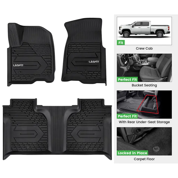 Lasfit fit for 2019-2026 GMC Sierra & Sierra Denali 1500 Floor Mats, Fit Carpet Floor Only, Not Fit 2019 Sierra LD