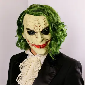 Mask Clown Halloween Clown Mask Green Hair Latex Headgear Costume Cosplay Joker Clown with Green Hair for Halloween Adult Role Play Party Props High Quality Breathable One Size Fits Teens & Adults creative prank gift