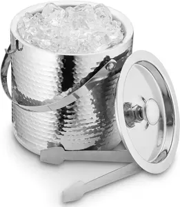 Hammered Ice Bucket - Ice Bucket with Tongs - Insulated Ice Bucket with Lid - Double Wall Ice Bucket 3 Quarts - By Colleta Home