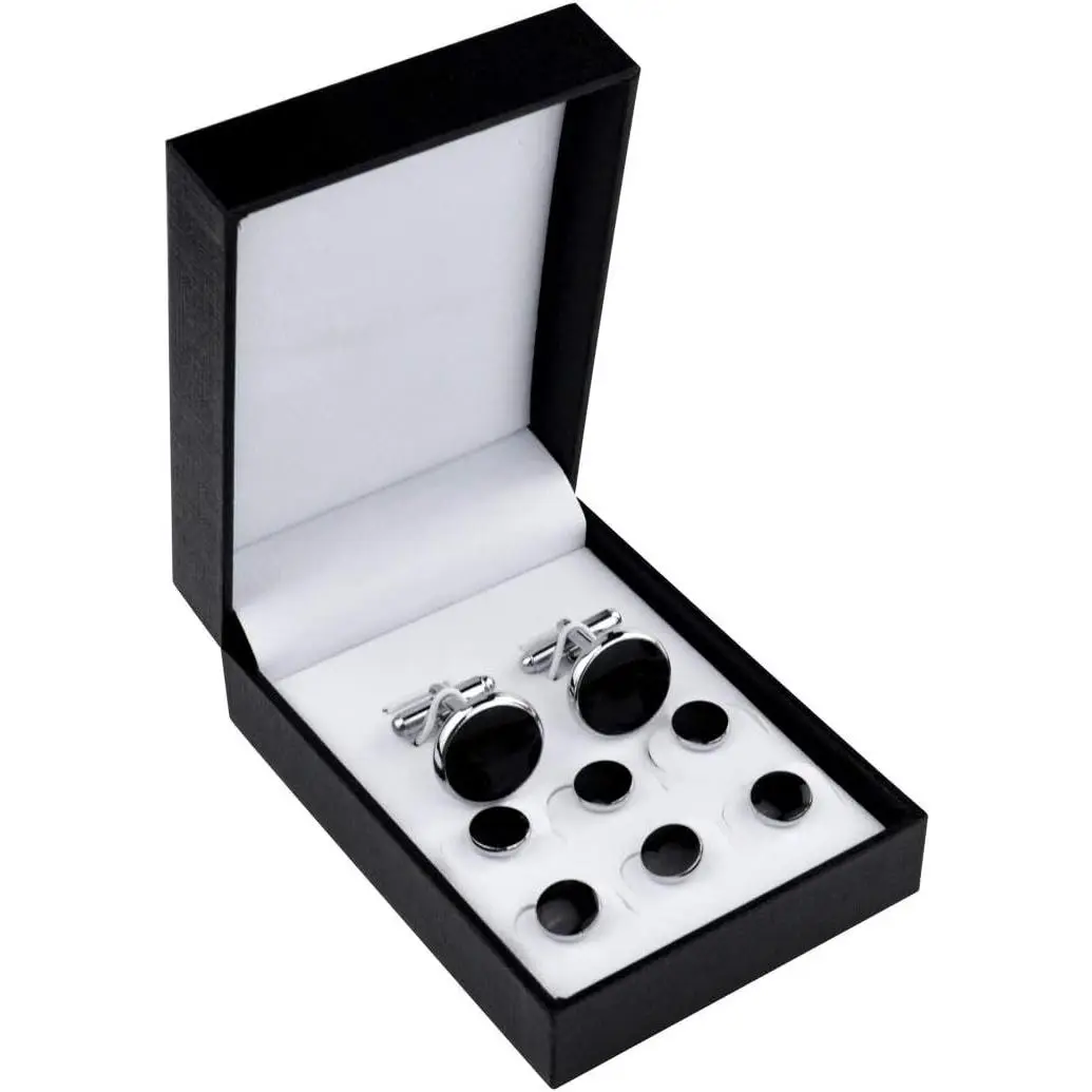 Tuxedo Studs and Cufflinks Set, Mens Cufflinks and Cuff Studs Set Cuff Links Stainless Steel Tux Buttons with Box for Tuxedo Shirts Wedding Business Gift(Gift)