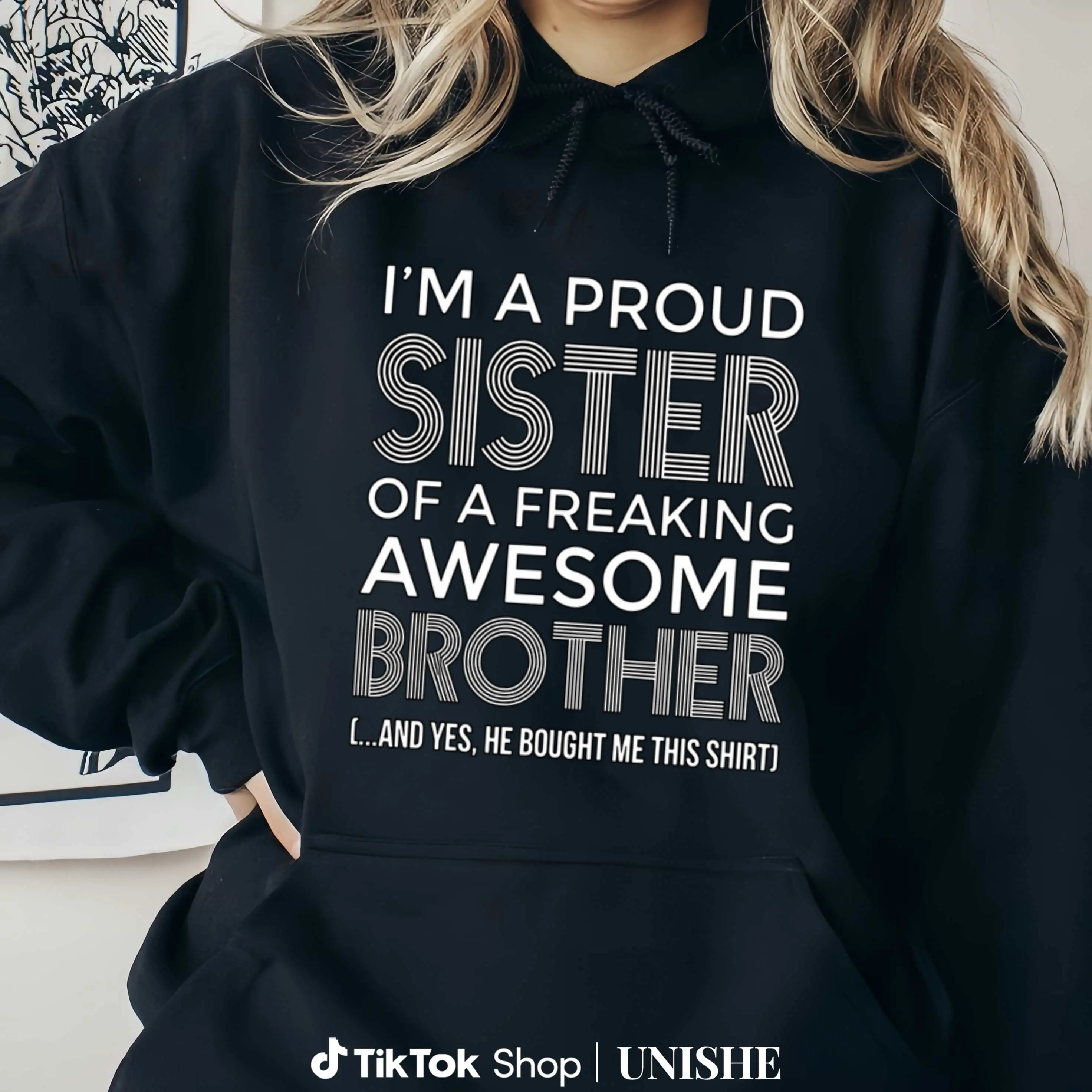 Vintage Style Unisex Hoodie – Proud Sister and Awesome Brother Funny Round Neck Sweatshirt Fabric Womenswear Prints Straight