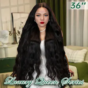 [Luxury Queen Series] FF WIG Body Wave Raw Human Hair Glueless Wig 36 Inches 9*6 Pre-Cut HD Lace 250% Density Natural Black Wear Go Wig with special drawstring #FFWIG