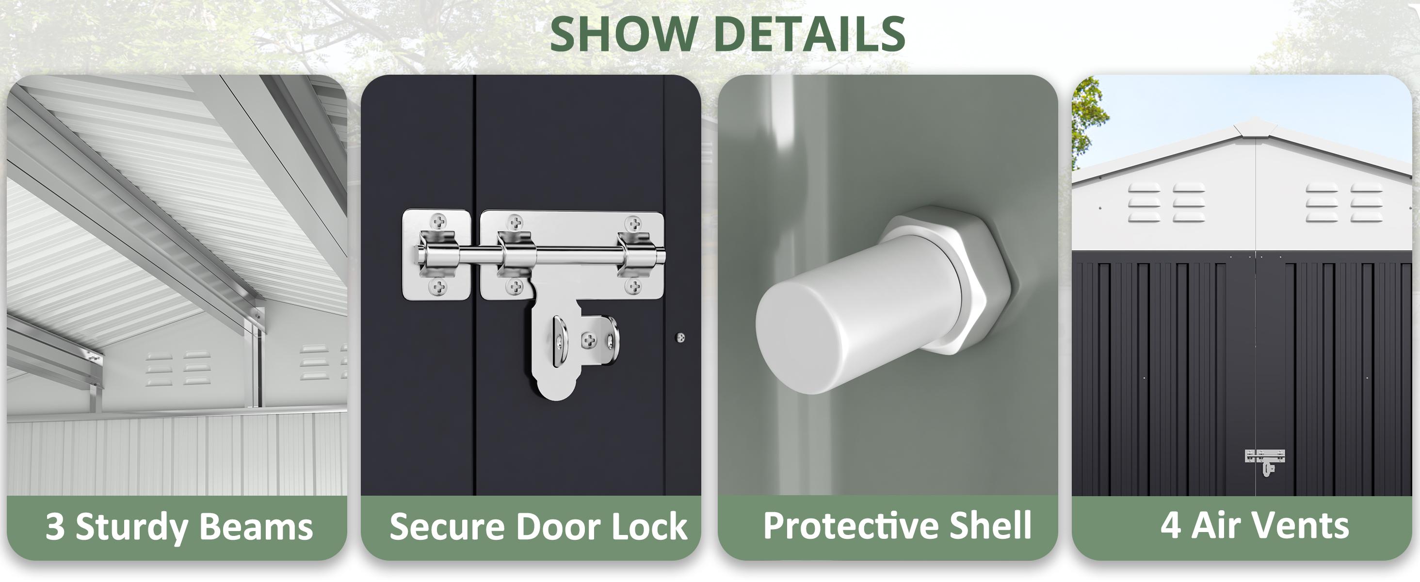 Outdoor Storage Shed - A Waterproof Metal Tool Shed featuring a Door and Ramp Plate, Ideal for Outdoor Use in Gardens, Backyards, and Patios. Outdoor Storage Shed - A Waterproof Metal Tool Shed featuring a Door and Ramp Plate, Ideal for Outdoor Use in Gardens, Backyards, and Patios.