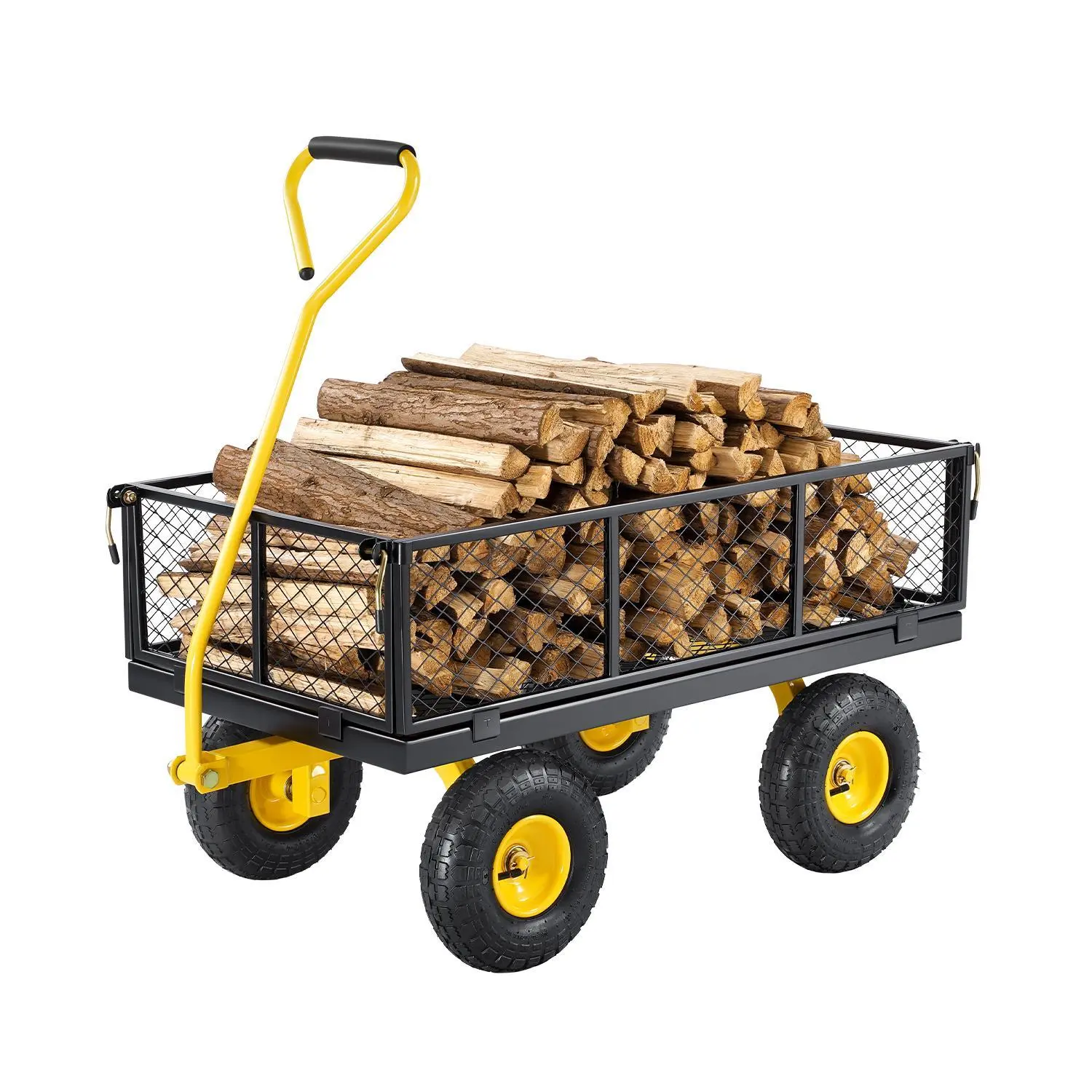【SummerFinds】VEVOR 900 Lbs Heavy Duty Steel Garden Cart,  , Garden Wagon Cart on Wheels, Outdoor Metal Yard Utility Wagon Carts with 10" Tires and Mesh Removable Sides(Convert to Flatbed) and 180°Rotating Handle