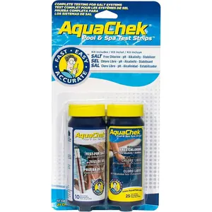 AquaChek Pool Salt System Test Kit - Salt Water Test Strips for Sodium Chloride in Pools and Spas - Includes 4-Way Yellow and White Salt Strips