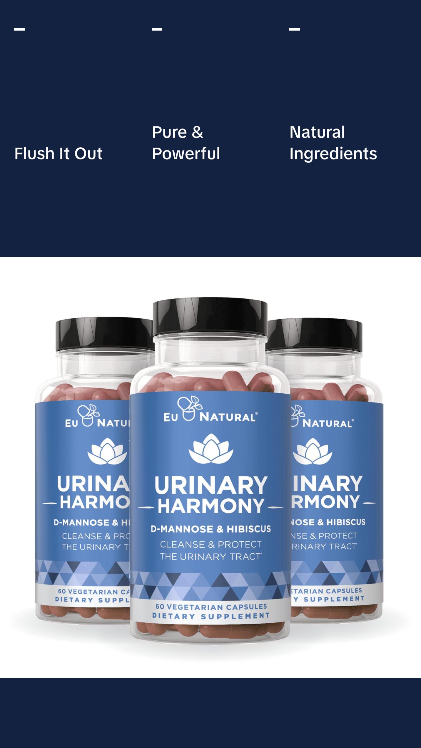 Eu Natural Urinary Harmony - D-Mannose & Hibiscus - 60 Vegetarian Capsules - Natural Urinary Tract UTI Cleanse & Protection - Urinary Health Support Supplement