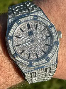 Real Mens Watch Fully Iced Bust Down Out Skeleton Back Automatic 44mm Hip Hop