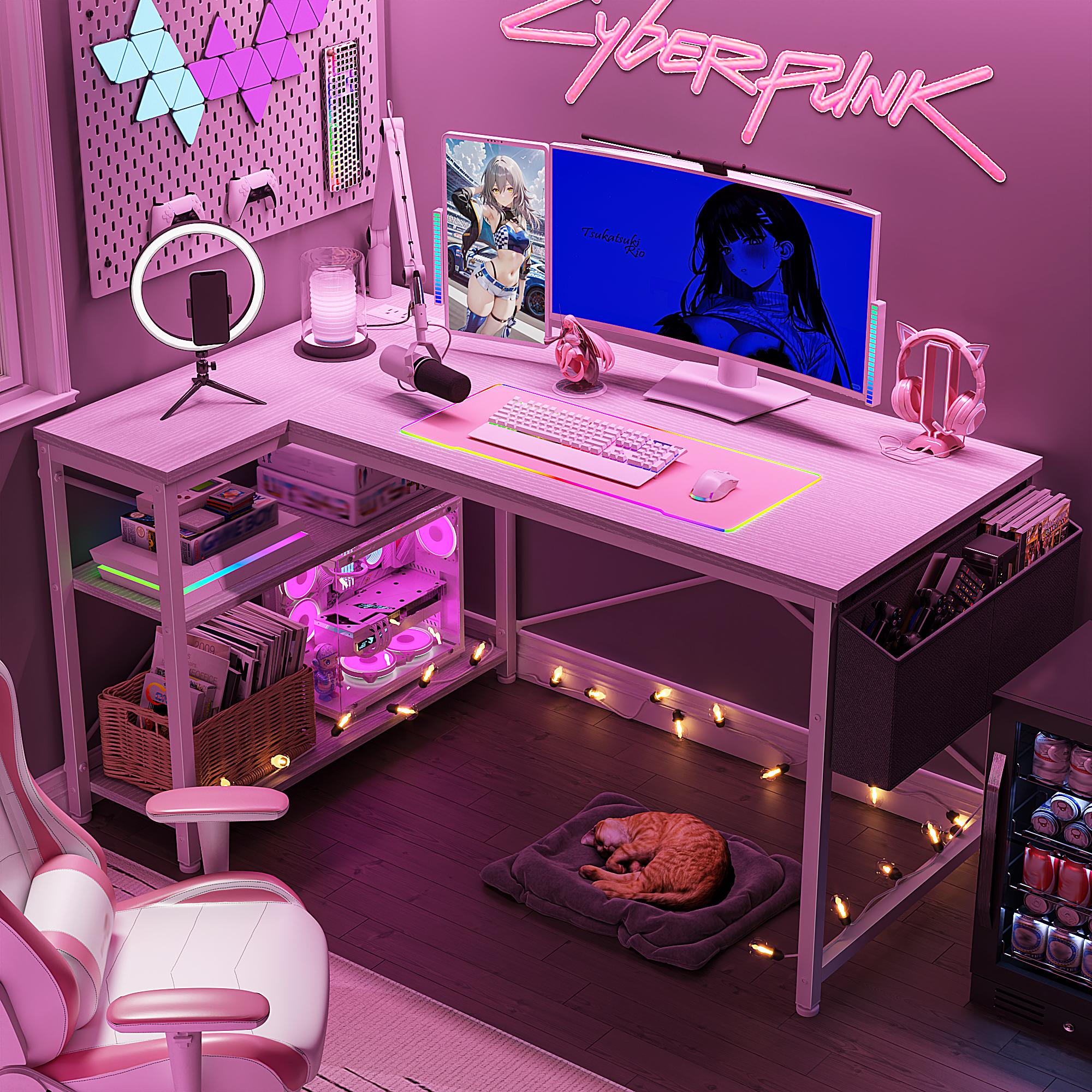 【BlackFriday New Release】Raybee 39''/47'' Gaming Desk L Shaped Computer desk with storage & Power Outlets USB for Home Office & Bedroom,Easy Assemble and Space-Saving,Gaming Equipment