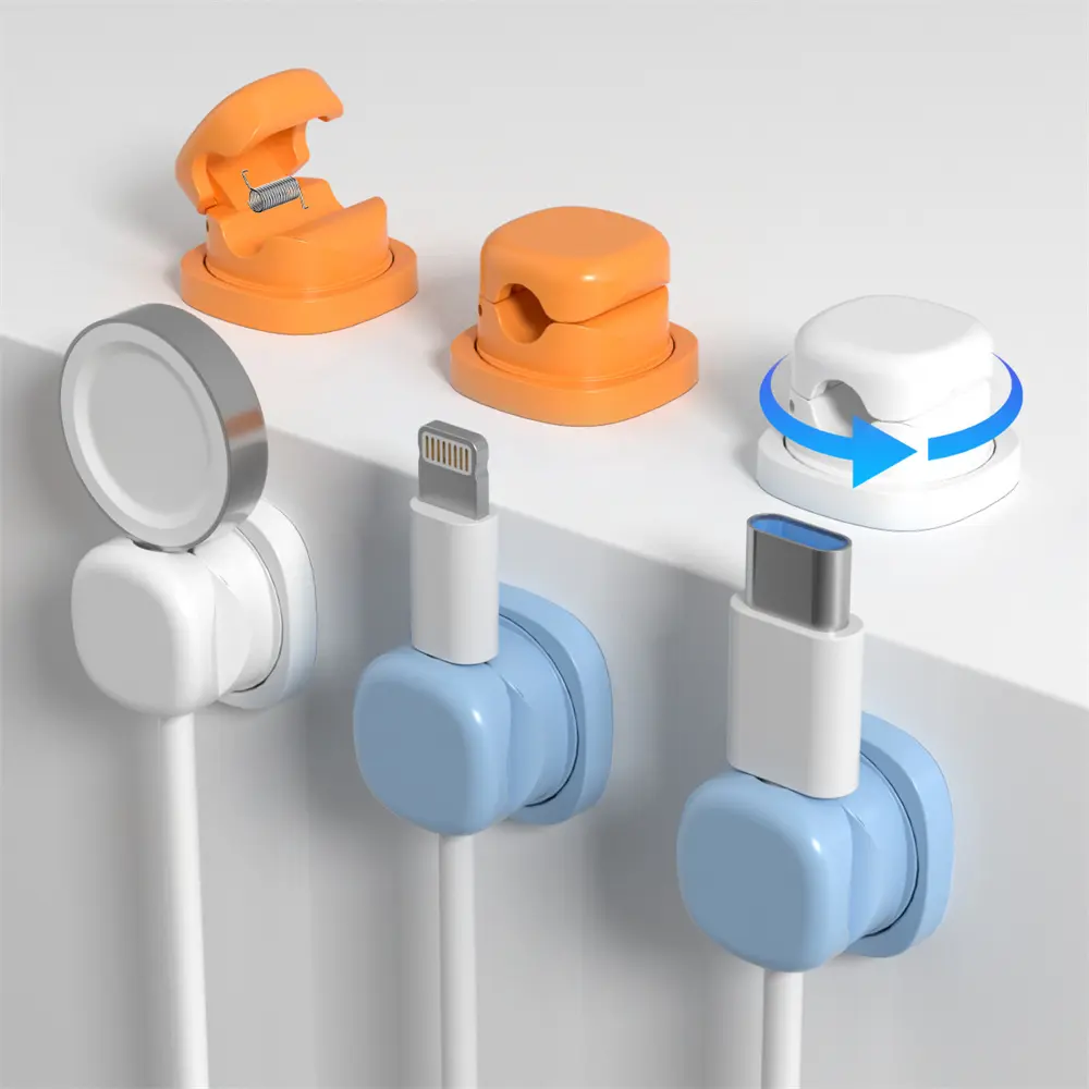 6-Pack Lockable Rotating Cord Holder with 1-Second Lock Tech - Desk Organizer Tidy, Cord Storage, Cable Management Kit for Phone Chargers, USB Cables, Nightstand, Cable Organizers For Cords