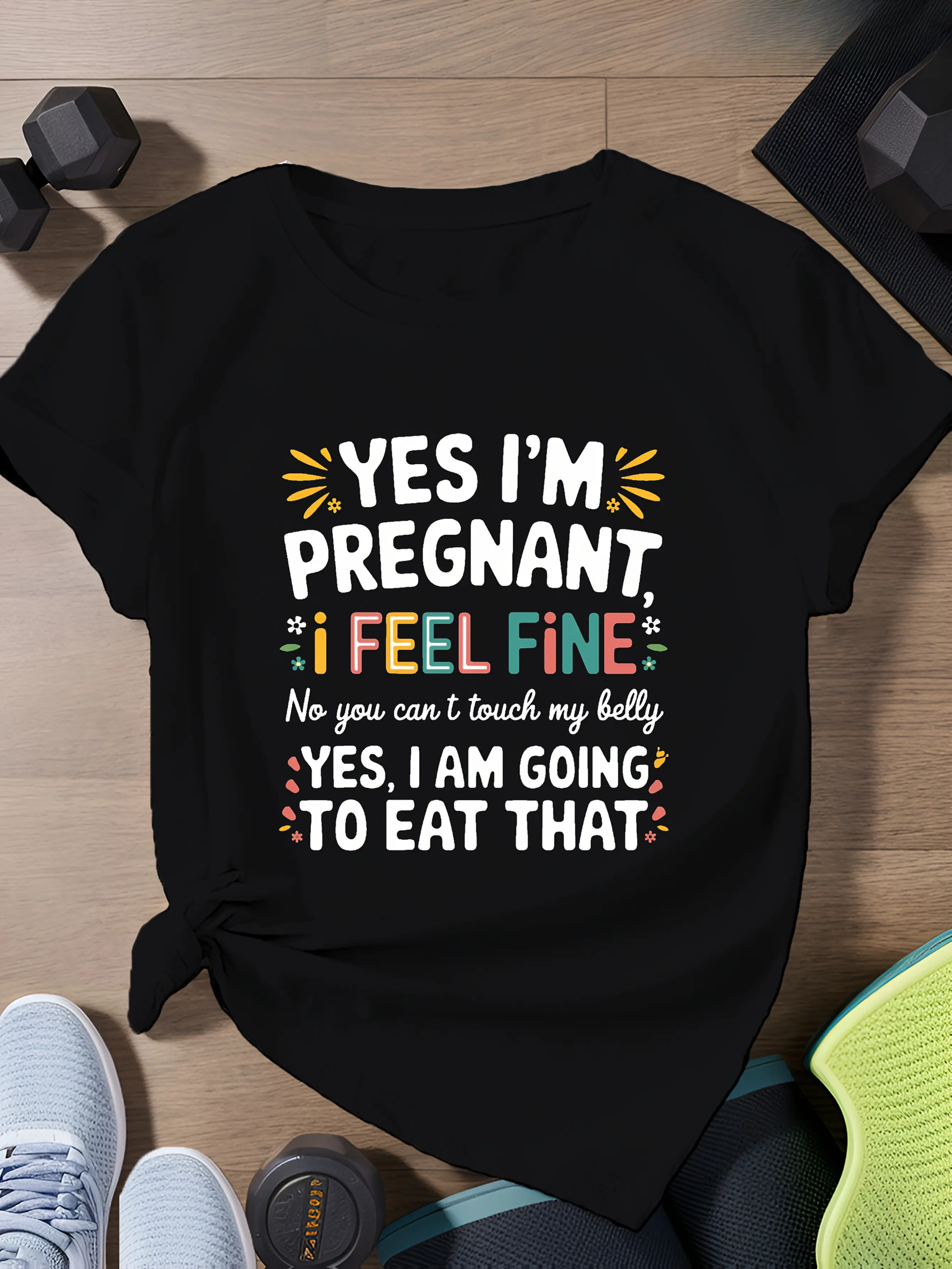 Maternity "Yes, I'm Pregnant" Graphic T-Shirt| Humorous Maternity Top, Colorful Geometric Print, Soft Breathable Fabric, Machine Washable Casual Short Sleeve, Fashionable Maternity Wear, Lightweight Material, Pregnancy Announcement Design
