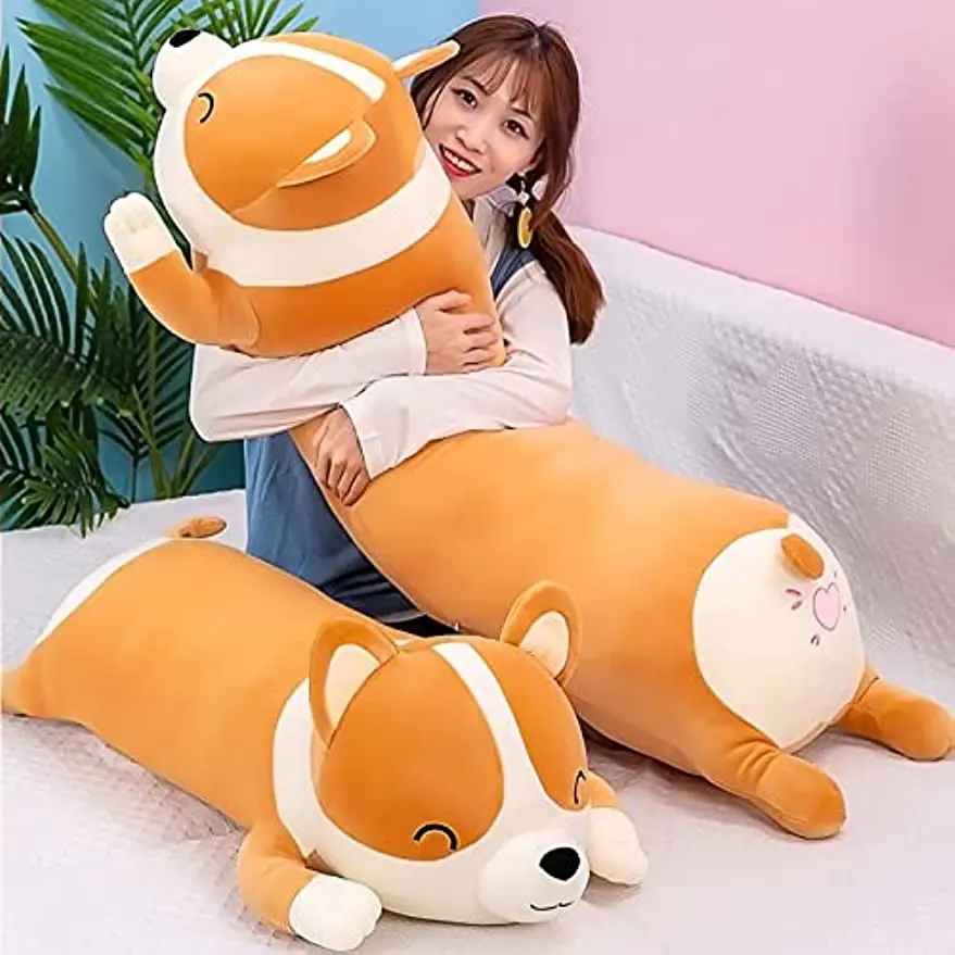 Snowolf Huggable Stuffed Animal Long Body Oversize Pillow - 23.6in/31.5in/39.4in/47in Sizes, Shiba Inu/Corgi/Akita Anthropomorphic Animal Character Designs, Realistic Look Soft Plush Cushion, Kids Gift, Oversize Pillows