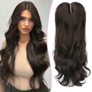 Long Wavy Hair Toppers for women Synthetic 24 inch with thin hair,hair topper for Women Clip in Middle Part Bangs
