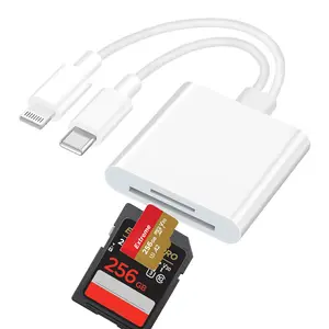 4-in-1 SD Card Reader for iPhone iPad, USB C & Lightning Dual Interface Memory Card Reader, Digital Camera Adapter to iPhone/MacBook/USBC Laptop for SD/TF Card, Plug & Play, Camera Accessories