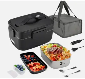 Electric Lunch Box Food Heater, 3 in 1 Ultra Quick Heated Lunch Boxes for Adults, 12V/24V/110V Portable Food Warmer for Car/Truck/Office With Fork Spoon and Insulated Carry Bag
