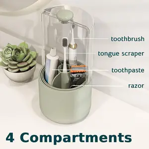 4 Grids 360 Rotating Bathroom Toothbrush Toothpaste Organizer with Cover Electric Toothbrush Storage Holder