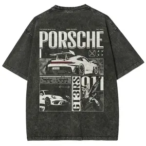 Vintage Washed 911 Graphic Tee Oversized Men's Cotton T-Shirt. Y2K Streetwear Outfits, 90s American Casual Short Sleeve, Classic Unisex Sports Car Top. Premium Acid Wash Gym Daily Wear, Auto Motorsport Drift Lifestyle Retro Racing Shirts For Him.