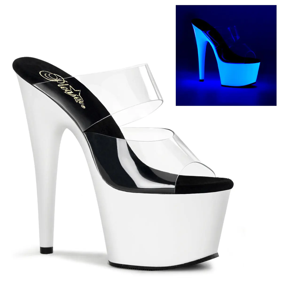 Pleaser Adore-702UV Women's Chic Stiletto Sandals - 7-inch Stiletto Heel, 2 3/4-inch Platform, Double Strap, High Heel Shoes, Elevated Footwear, Statement Shoes, Platform Heels