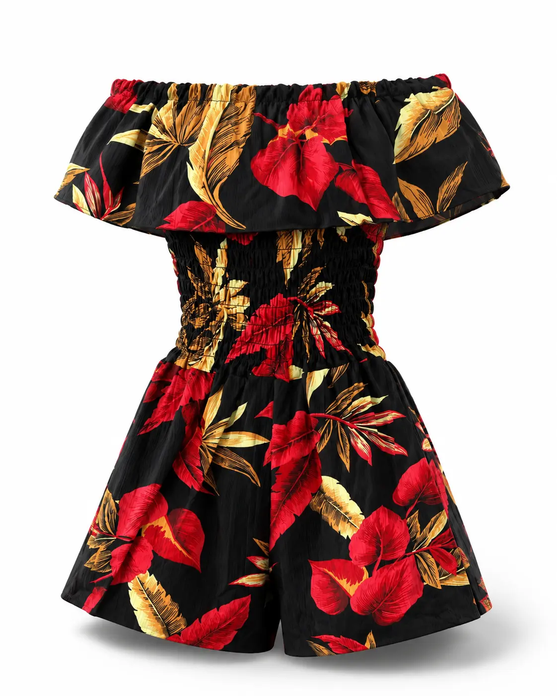 P22032 Women’s Off Shoulder Floral Romper Casual Summer Jumpsuit Beach Everyday Fit Lightweight