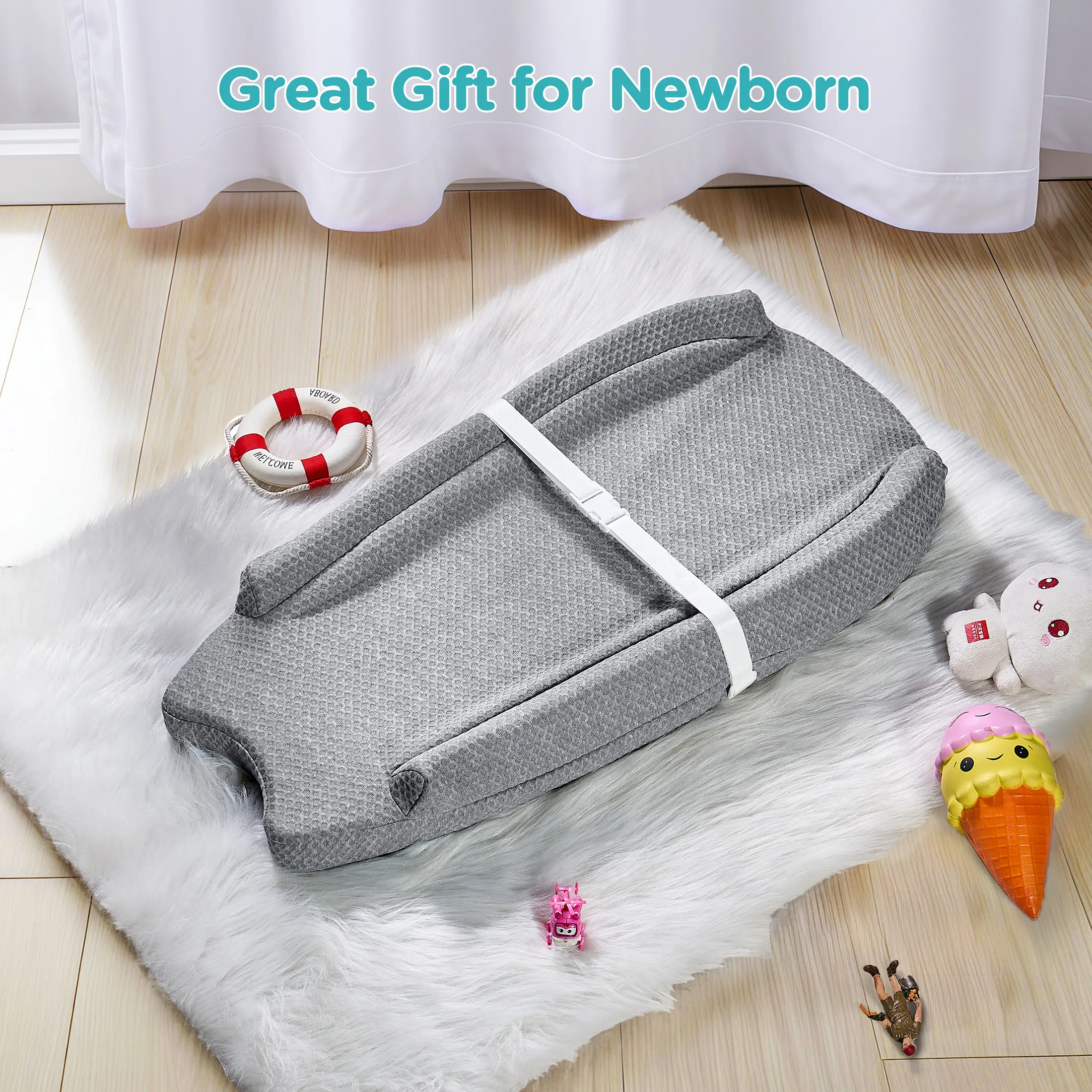 BabyBond Diaper Changing Pad with Waterproof Lining, Detachable Cover & Adjustable Safety Strap, Anti-Slip Wipeable Diaper Changing Mat for Babies & Infants, for Dresser and Table
