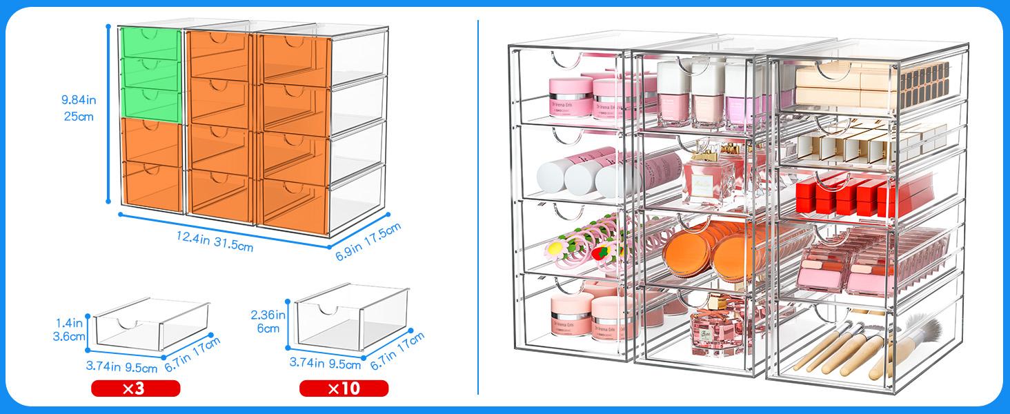 13 Drawers Clear Stackable Acrylic Storage Box, Versatile Organizer for Bathroom, Vanity, Kitchen Cabinets, Pantry & Home Organization Storage Containers 13 Drawers Clear Stackable Acrylic Storage Box, Versatile Organizer for Bathroom, Vanity, Kitchen Cabinets, Pantry & Home Organization Storage Containers